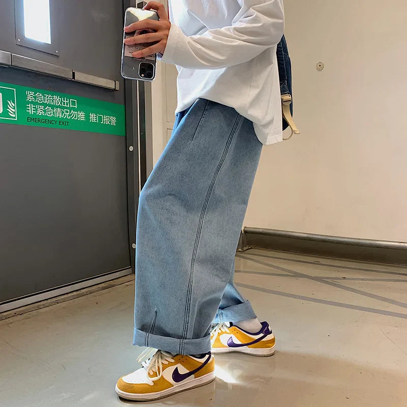 saferido Men Wide Leg Jeans Loose Straight Baggy Denim Pant Men's Women's Streetwear Skateboard Pants Oversized Hip Hop Casual Trousers