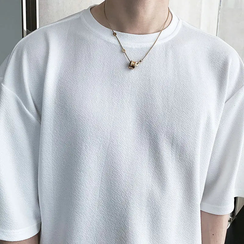 saferido Summer Men's Fashion Short Sleeve Tshirt British Style Solid Color T Shirts Round Neck Slim Fit T-shirt Clothes Tops M-XL