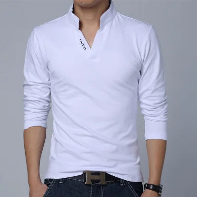 saferido T-Shirt Men Spring Cotton T Shirt Men Solid Color Tshirt Mandarin Collar Long Sleeve Top Men Brand Slim Fit Tee Shirts 5XL