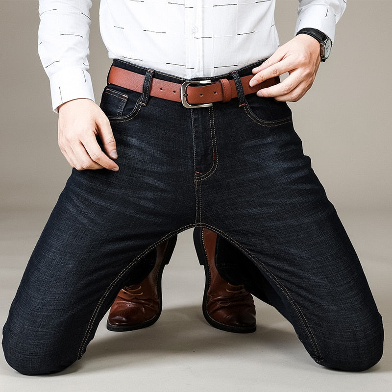 Men's Brand Stretch Jeans Business Casual Slim Fit Denim Pants Black Blue Trousers Jeans Male