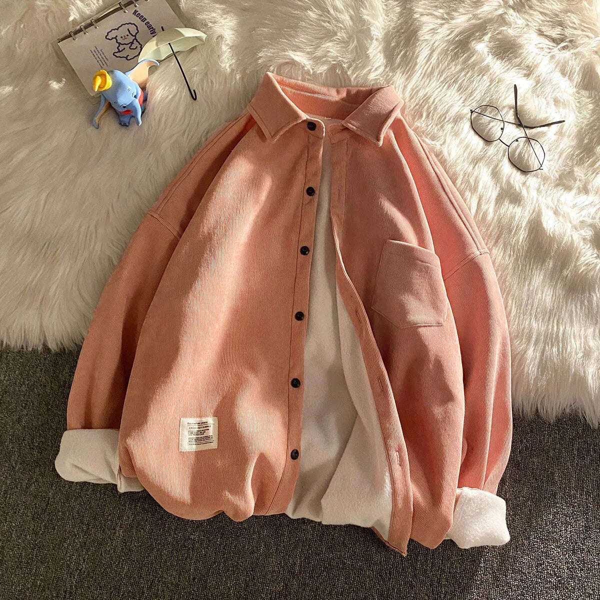 Corduroy Fleece Thicken Mens Autumn Winter Shirts Loose Warm Long Sleeve Casual Blouse Fashion Male Cardigan