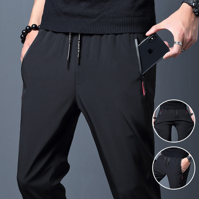 Men'S Korean Fashion Casual Summer Thin Quick Drying Ice Silk Straight Pants Loose Sports 9-Point Trousers Boy