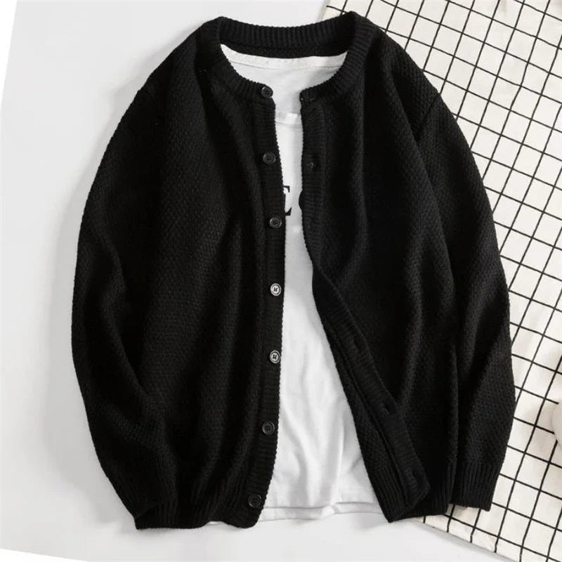 saferido Casual Men Sweatercoat Autumn Knit Cardigan Solid Color Korean Style Fashion Streetwear Wild Male Slim Tops Knitwear