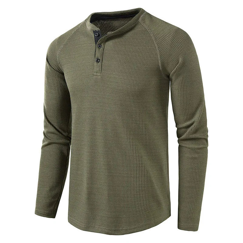saferido New Henley Collar Tshirt Men Long Sleeve Slim Fit Solid Color Spring Autumn Casual Tops Tees Mens Cotton Full T Shirts Man