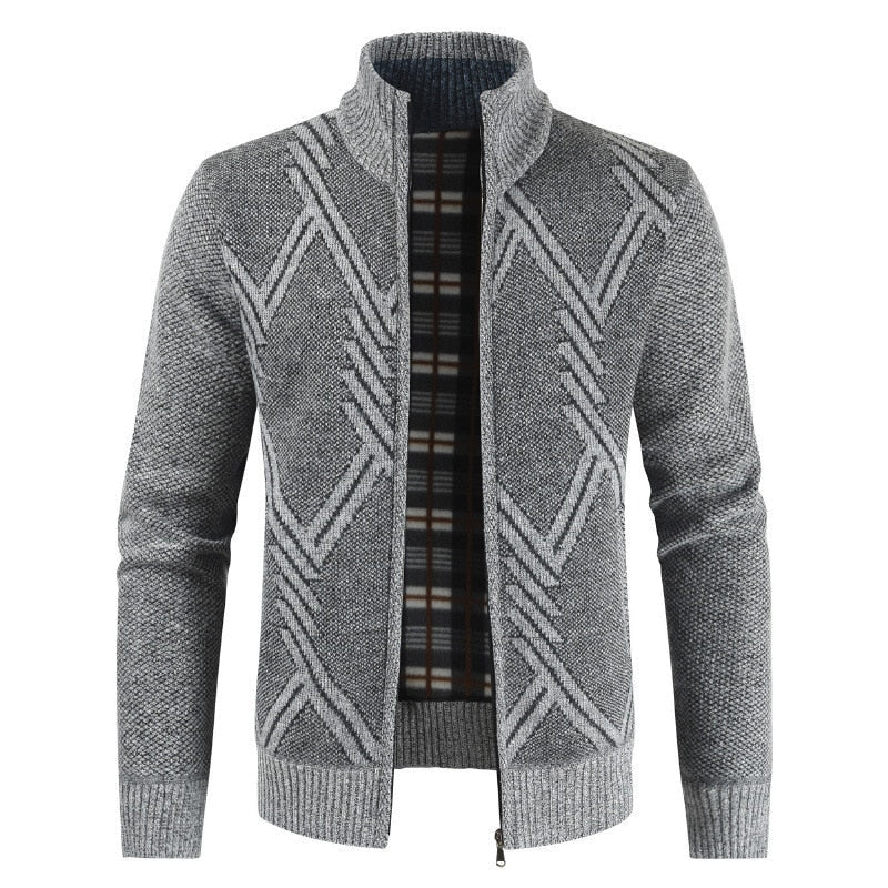 New Autumn Winter Jacket Men Coats Solid Slim Fit Thick Fleece Coats Men Jacket Casual Stand Collar Zip Jacket Men
