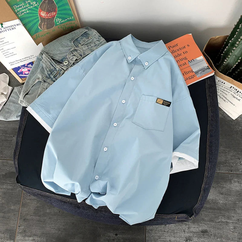 saferido fashion niche Design Summer new short sleeve shirt loose Korean clothing chic style shirt fashion shirts streetwear
