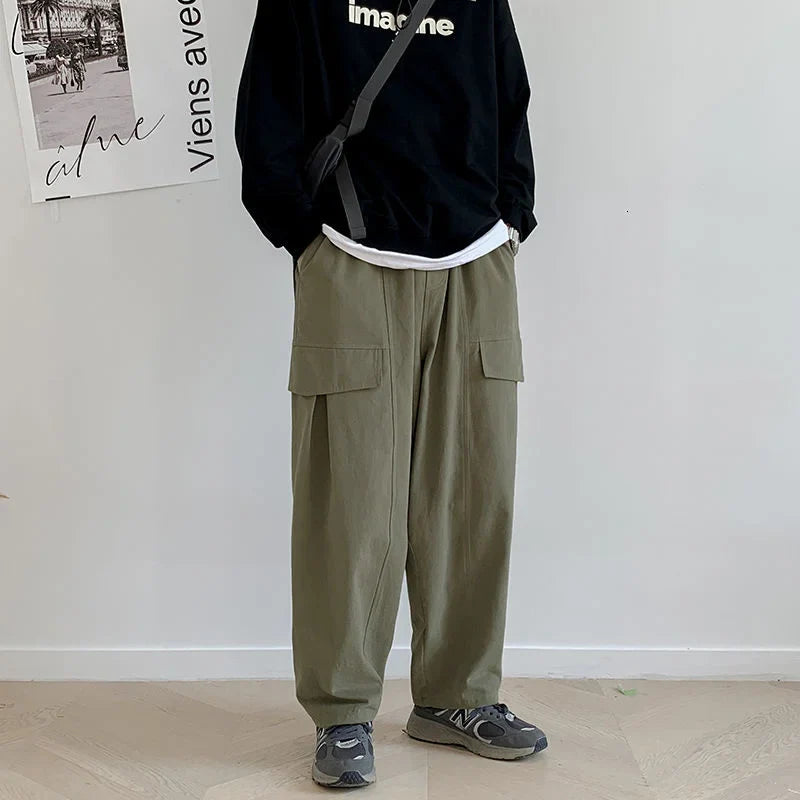 saferido Men's Thick Overalls Loose Elastic Waist Casual Pants High-quality Vintage Style Trousers Oversized Sweatpants Size M-2XL