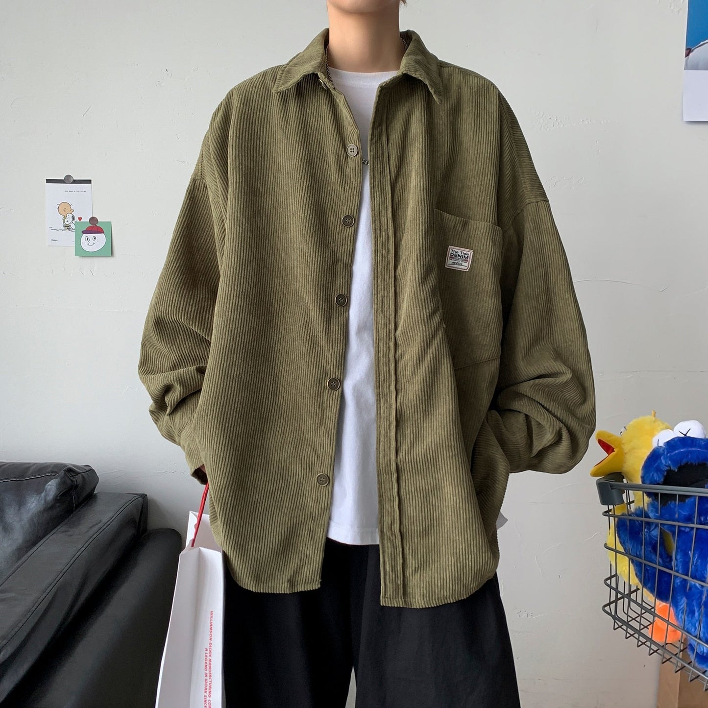 Corduroy Men Shirts For Men Clothing Harajuku Black Shirt Korean Style Men Shirt Long Sleeve Vintage Clothes Streetwear 3XL