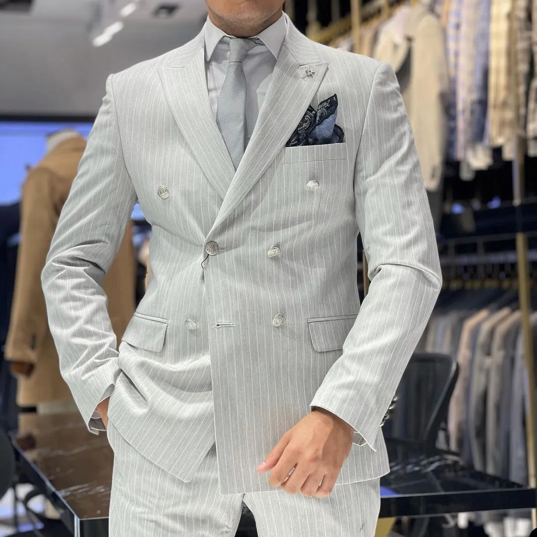 2 Pieces Men Suits Tailor-Made Stripes Herringbone Corduroy Solid Color High Quality Fashion Blazer Pants Formal Wedding