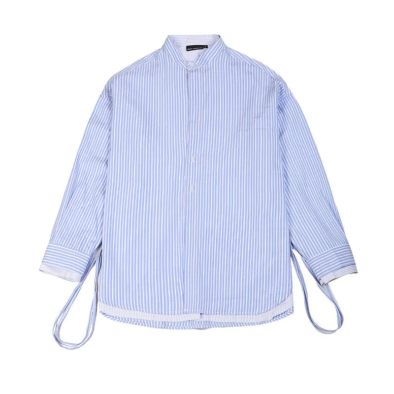 saferido Spring and Autumn new fashion casual collar shirt blue stripe Korean version loose shirt false two men long sleeves shirt