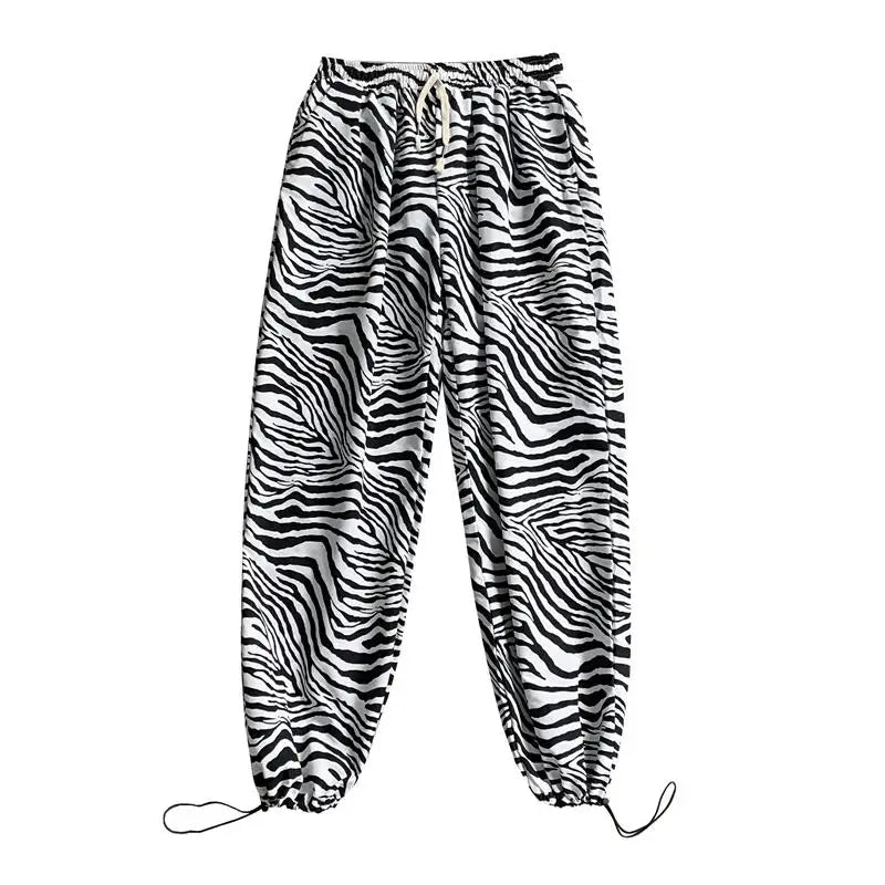 saferido Youth Streetwear Black Pants Men Joggers Mens Straight Harem Pants Men Korean Hip Hop Trousers Plus Size Zebra pants