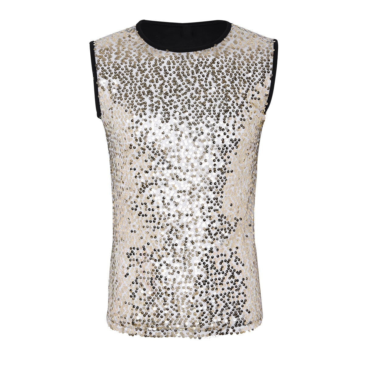 Mens Tank Tops Summer Sleeveless Crew Neck Sequin Slim Fitted Vest Tank Top Tee T-shirts Festival Rave Party Clubwear