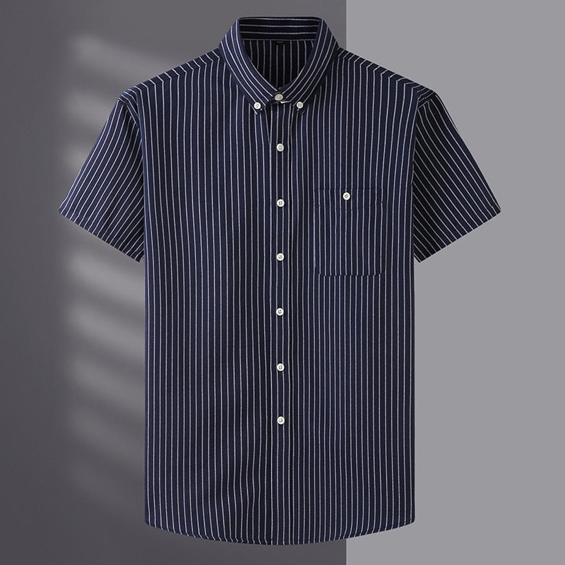 10XL 8XL 7XL Men's Loose Shirt Plus Size Summer Short Sleeve Fashion Stripes Business Work Casual Shirt Oversize Pink Blue