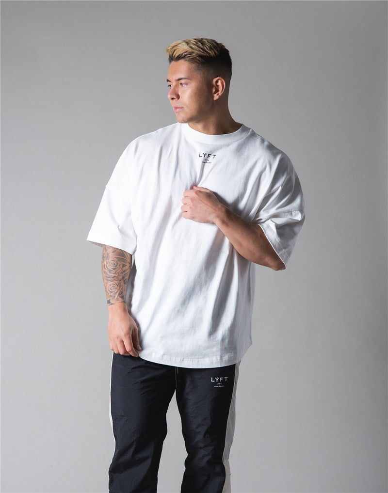 New Men's Cotton Black Short Sleeve Gym Fitness Oversized T-Shirt Summer Fashion Loose Casual Men's Shirt Sports Short Sleeve