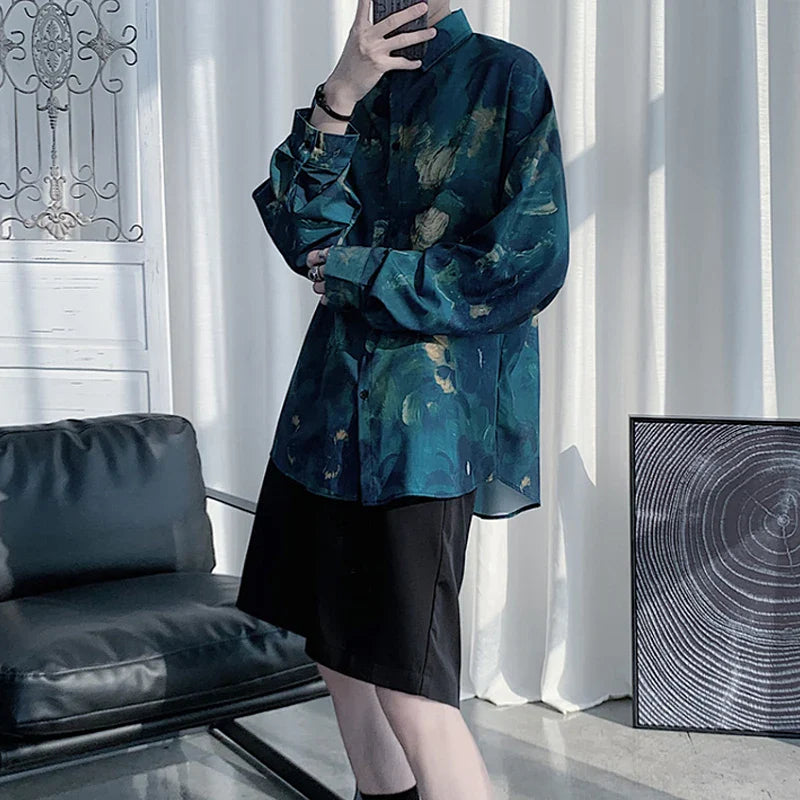 saferido Spring, summer and autumn Baroque printed men's shirt long sleeve sunscreen shirt loose ice inch shirt streetwear camisa