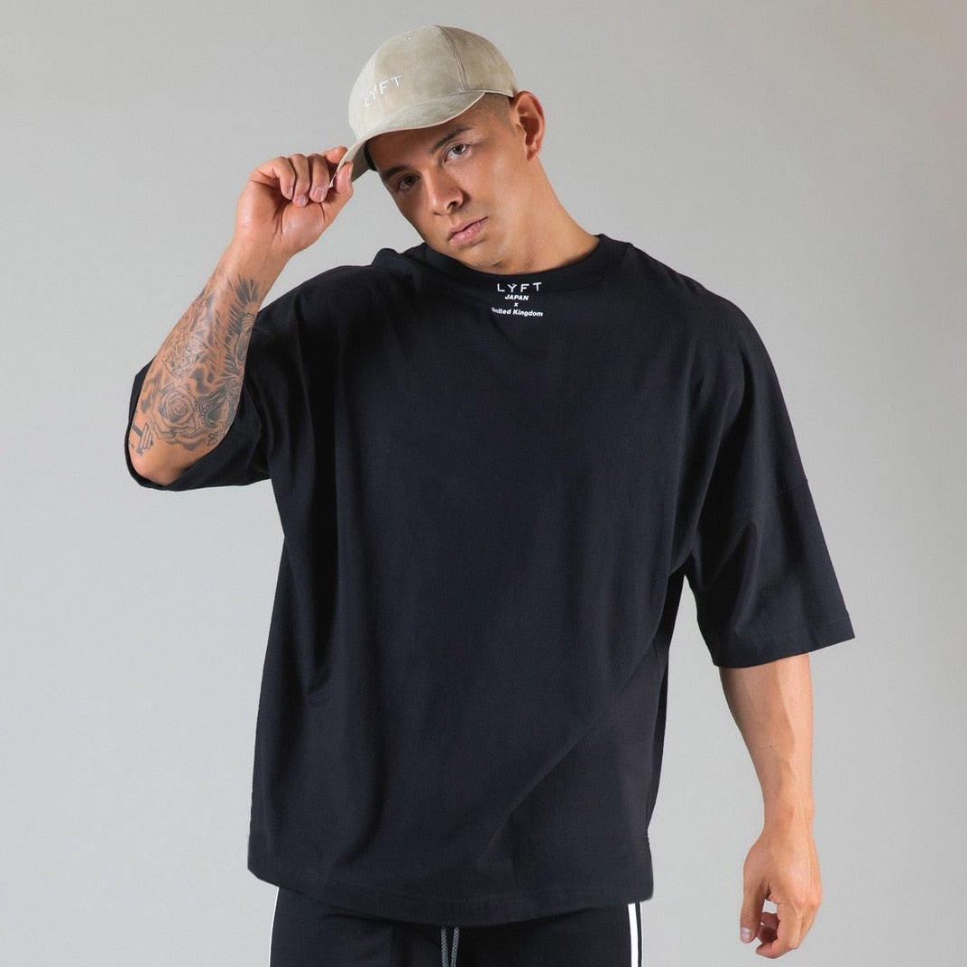 New Summer Running Oversized T-Shirt Men's Gym Bodybuilding Fitness Loose Casual Cotton Short Sleeve Men's Street Sports T-Shirt