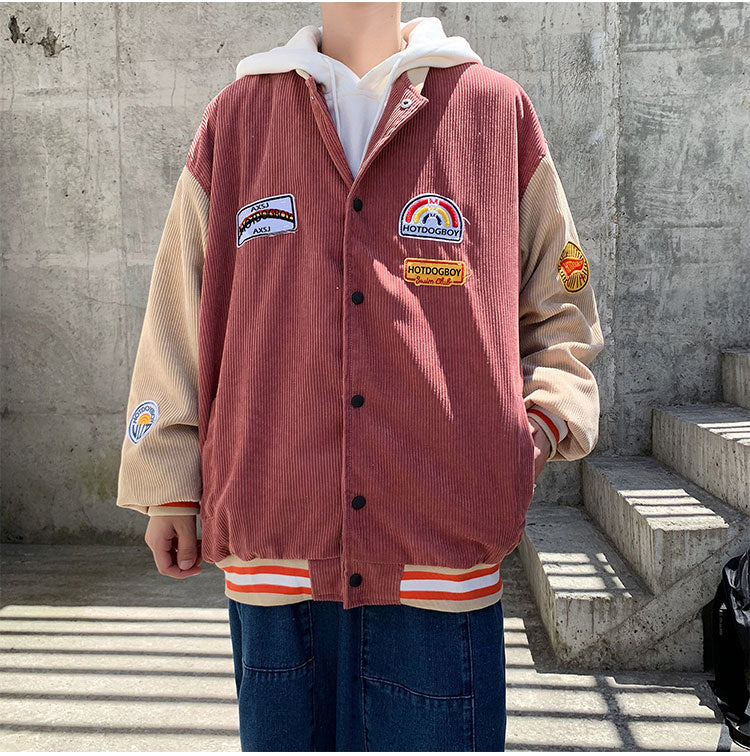 Spring and autumn corduroy jacket men's ins tide brand Harajuku style Korean style versatile handsome loose Baseball Jacket