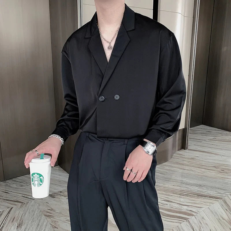 Autumn New turn-down Collar Long Sleeve White Shirt For Men Loose Casual Japan Style Tops Clothing Shirt