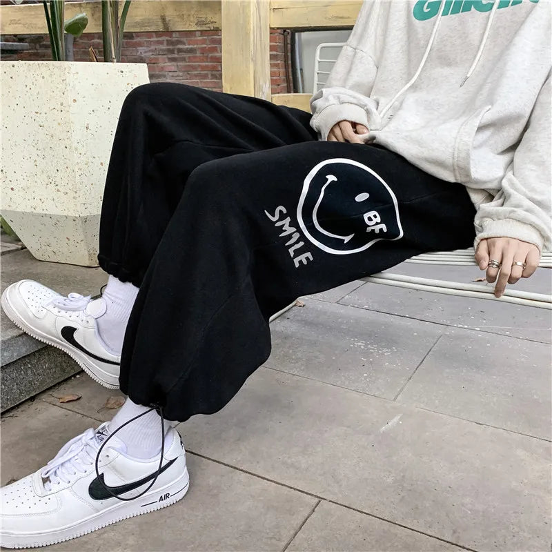 saferido New hiphop pants in spring and autumn, men's and Korean fashion, loose wide leg drawstring leggings, leisure sports pants