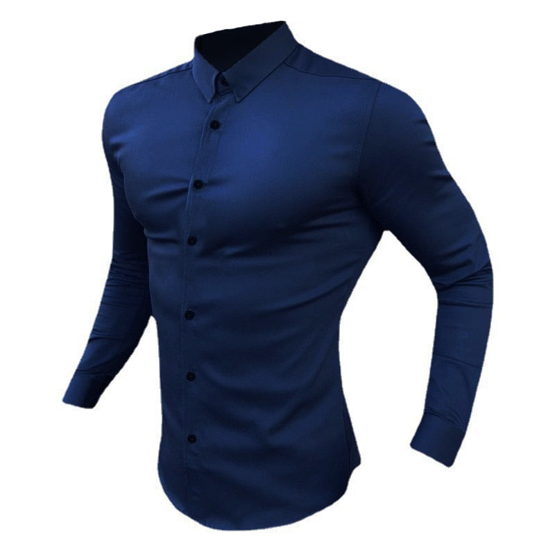 Autumn Fashion Long Sleeve Shirt Men Super Slim Fit Male Casual Social Business Dress Shirt Brand Men Fitness Sports Clothing