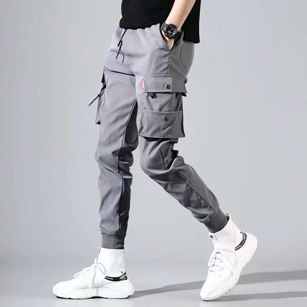 Men's Side Pockets Cargo Harem Pants Ribbons Black Hip Hop Casual Male Joggers Trousers Fashion Casual Streetwear Pants 5XL