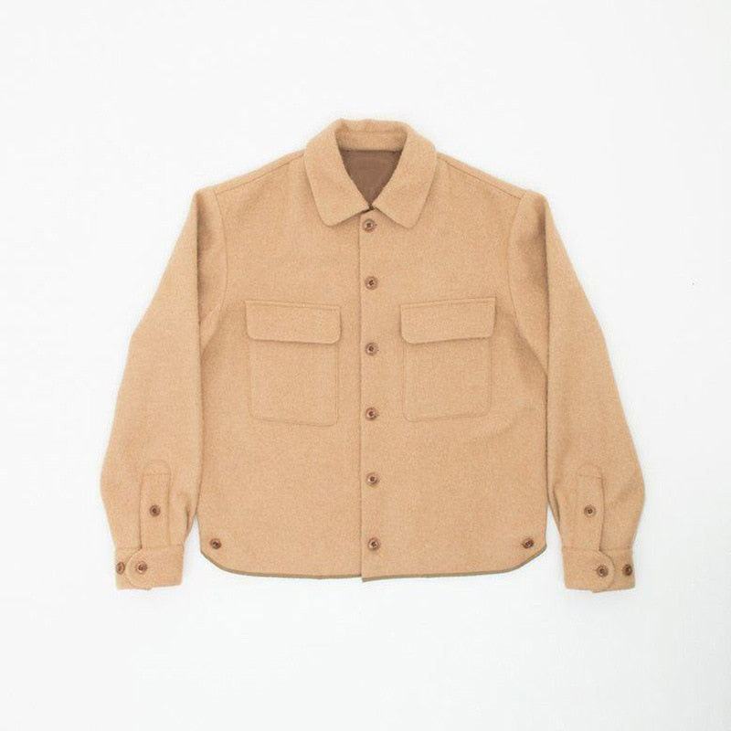 saferido Autumn Vintage Buttoned Turn-down Collar Jackets For Men Casual Long Sleeve Solid Color Outerwear Fashion Mens Loose Coats