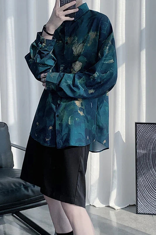 saferido Spring, summer and autumn Baroque printed men's shirt long sleeve sunscreen shirt loose ice inch shirt streetwear camisa
