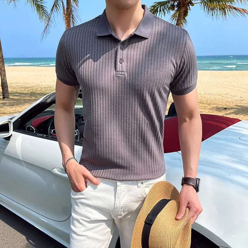 saferido Summer Men's British Style Slim Fit Knitting Tshirt Social Business T Shirt Streetwear Solid Color Clothes T-shirt M-3XL