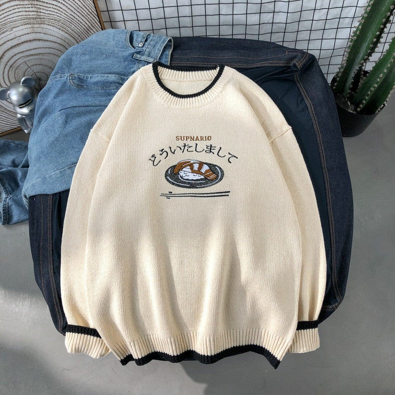 New Spring Men’s Knitted Sweater Japanese Harajuku Vintage Pullovers Hip Hop Fashion Couple Knitted Sweaters Male
