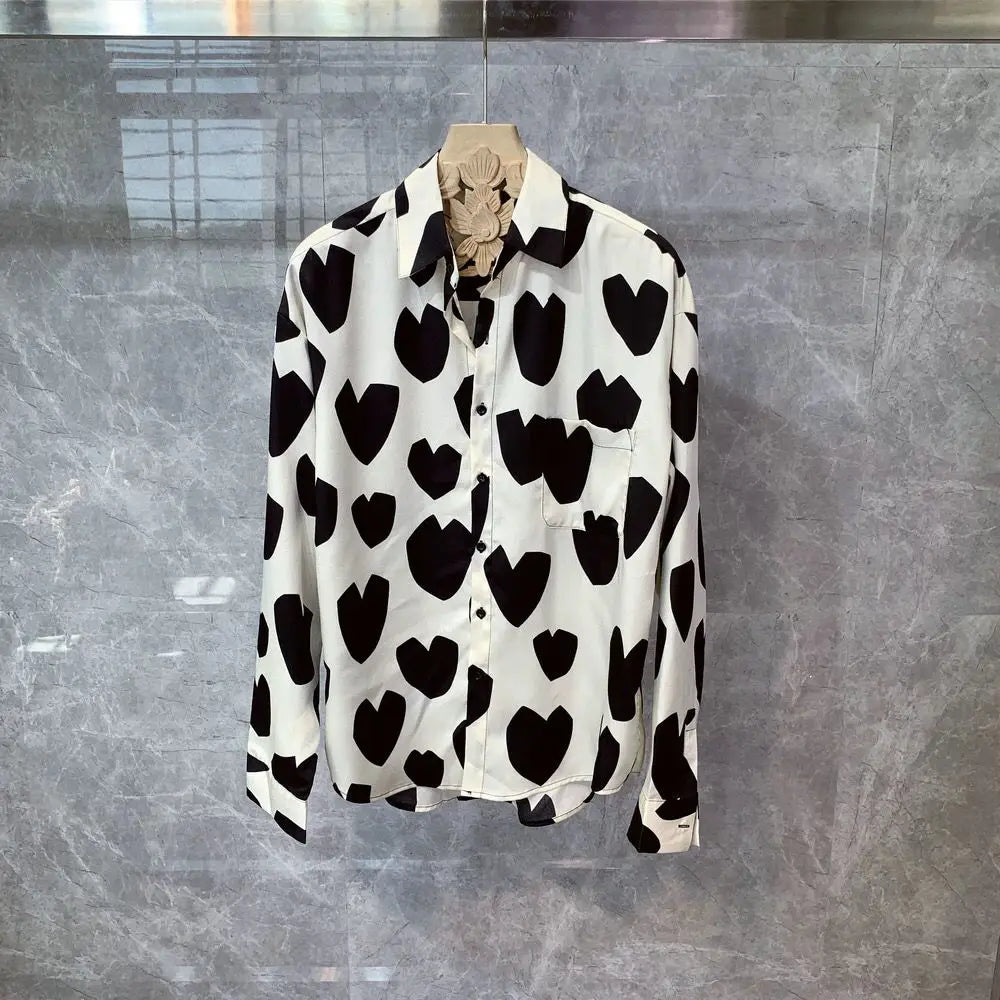 Men Spring Autumn Korea Chic Shirts Male Fashion Printed Long Sleeve Shirts Men's Loose Casual Handsome Blouses O195