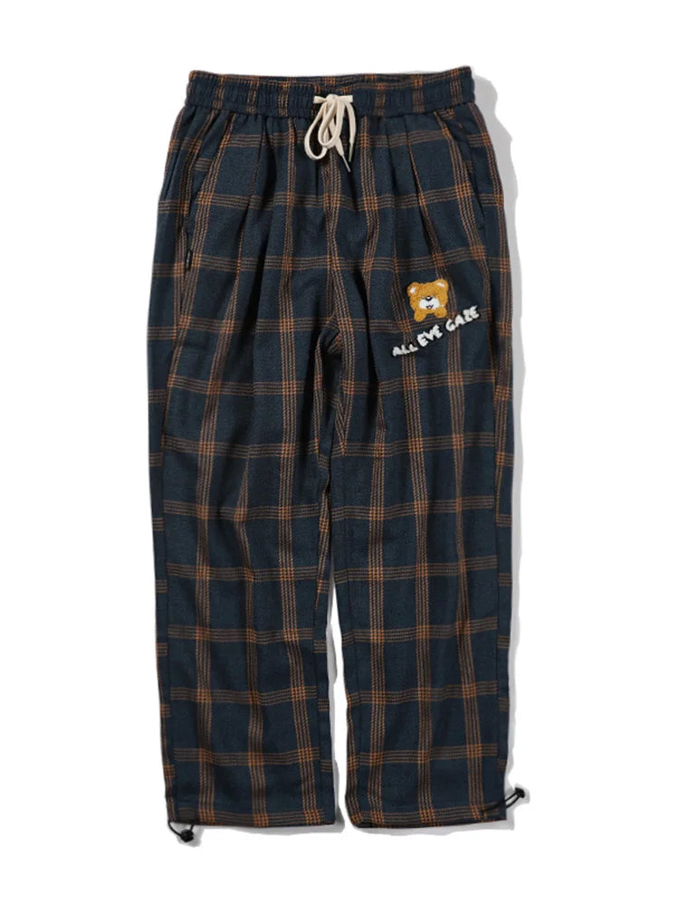 saferido Sweatpants Plaid pants men's national fashion large men's elastic pants add fat men's pants fashion fat man spring pants men's pants