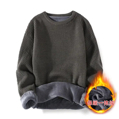 saferido Harajuku Grandpa Knitted Sweater Vintage Retro Clothes Men Black White Winter Korean Streetwear Hip Hop Plus Velvet