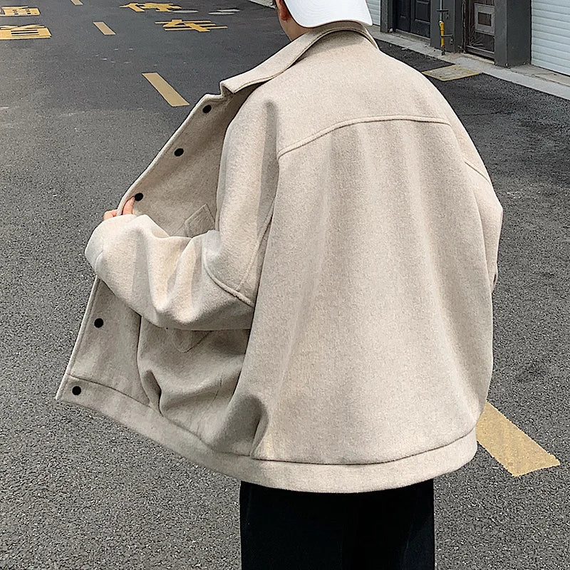 saferido Winter Thickened Short Woolen Coat Men Warm Fashion Oversized Woolen Coat Men Korean Loose Woolen Jacket Mens Overcoat M-3XL