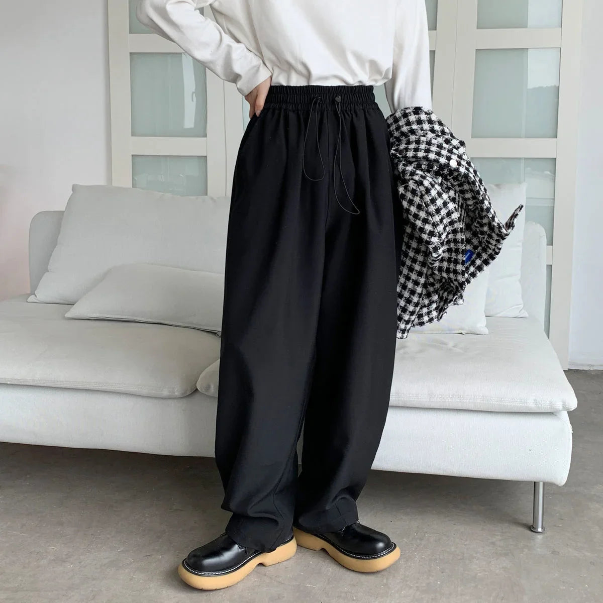 saferido Men's Loose Casual Cargo Pants Neutral Streetwear Oversized Straight-leg Trousers Elastic Waist Jogger Sweatpants M-2XL