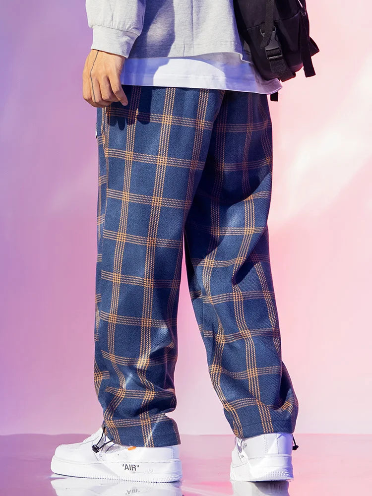 saferido Sweatpants Plaid pants men's national fashion large men's elastic pants add fat men's pants fashion fat man spring pants men's pants