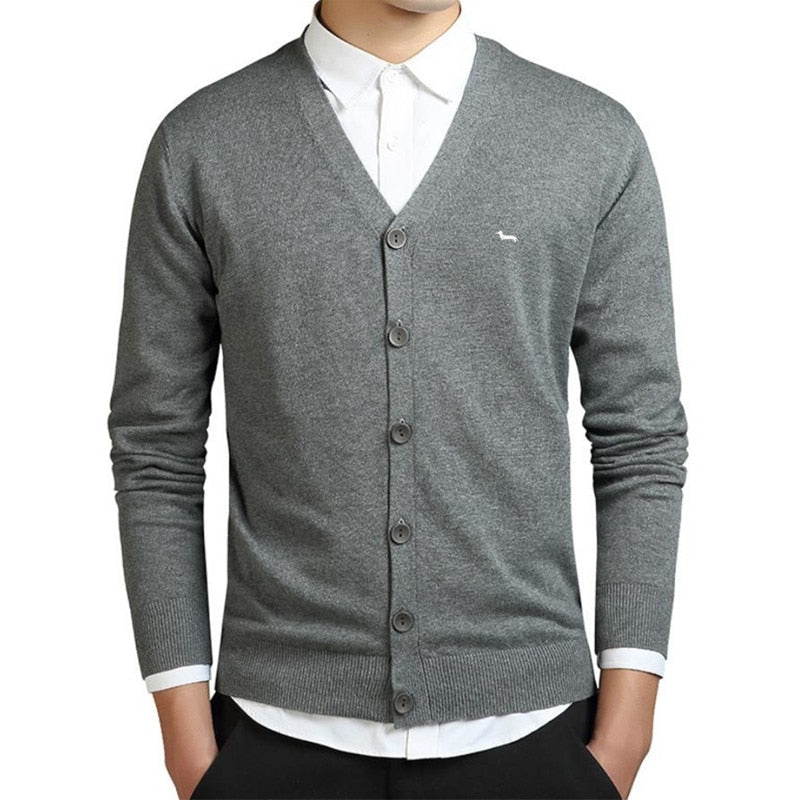 New Autumn Winter Men Casual V-Neck Cardigan Sweaters Solid 100%Cotton Harmont Embroidery Long Sleeve Blaine Business Jerseys