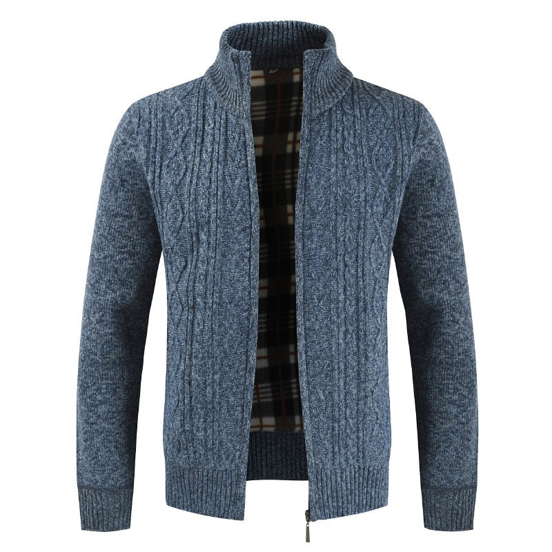Autumn Winter Mens Sweater Fashion Brand Casual Sweater Stand Collar Cardigan Men Striped Slim Knitted Men's Sweatercoat