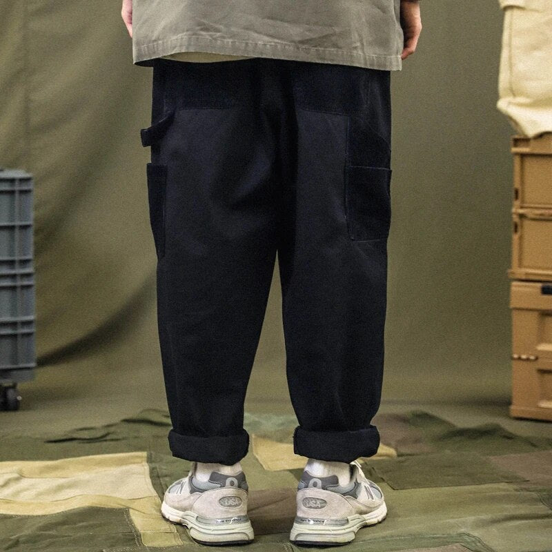 Patchwork Cargo Pants Men Corduroy Contrast Stitch Trousers Mens Streetwear Loose Casual Pants