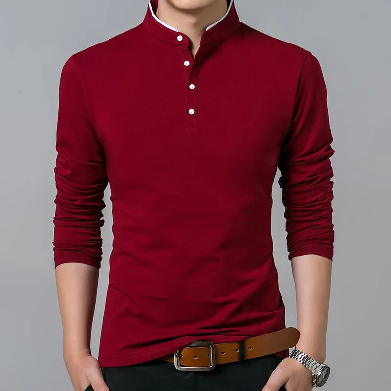 saferido Hot Sale 2024 Spring Mens Tshirt Long Sleeve Stand Basic Solid Blouse Tee Shirt Top Casual Cotton T-shirt Men Undershirt