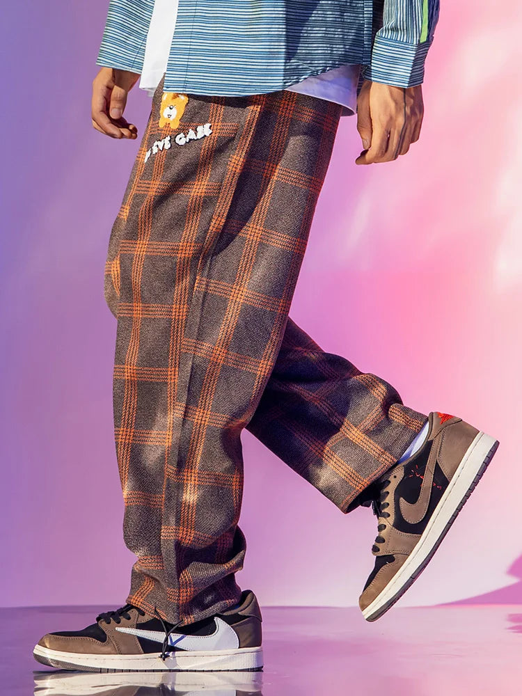 saferido Sweatpants Plaid pants men's national fashion large men's elastic pants add fat men's pants fashion fat man spring pants men's pants