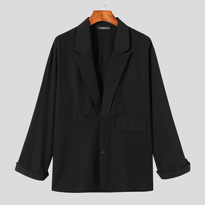 Men Casual Shirt Solid Color Lapel Button Long Sleeve Fashion Tops Streetwear Loose Leisure Camisa Masculina S-5XL