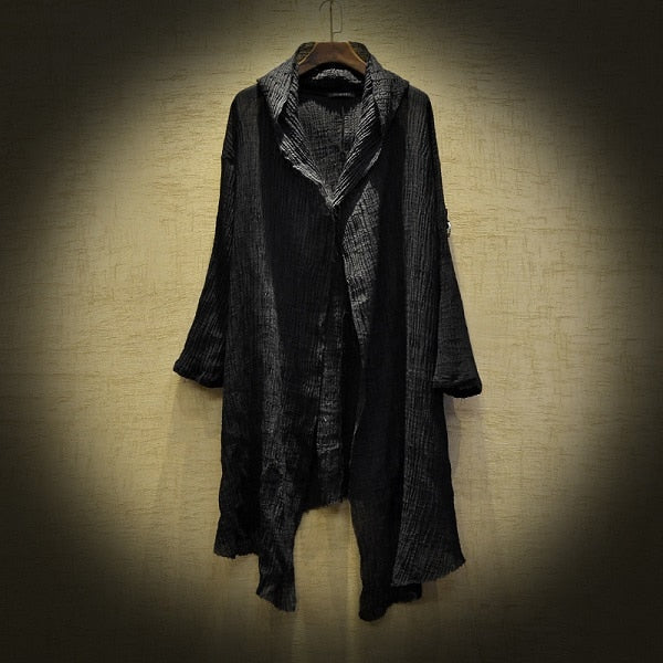 Translucent Linen cloak Thin Trench Men Gothic long coat Stranger things mysterious Dustcoat Men Cardigan Spring summer jacket