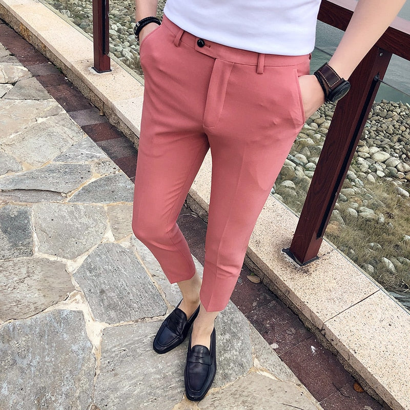New Men Ankle Length Pants Slim Men's Dress Pants Office Pants Men's Boutique Fashion Solid Color Business Men's Suit Pant