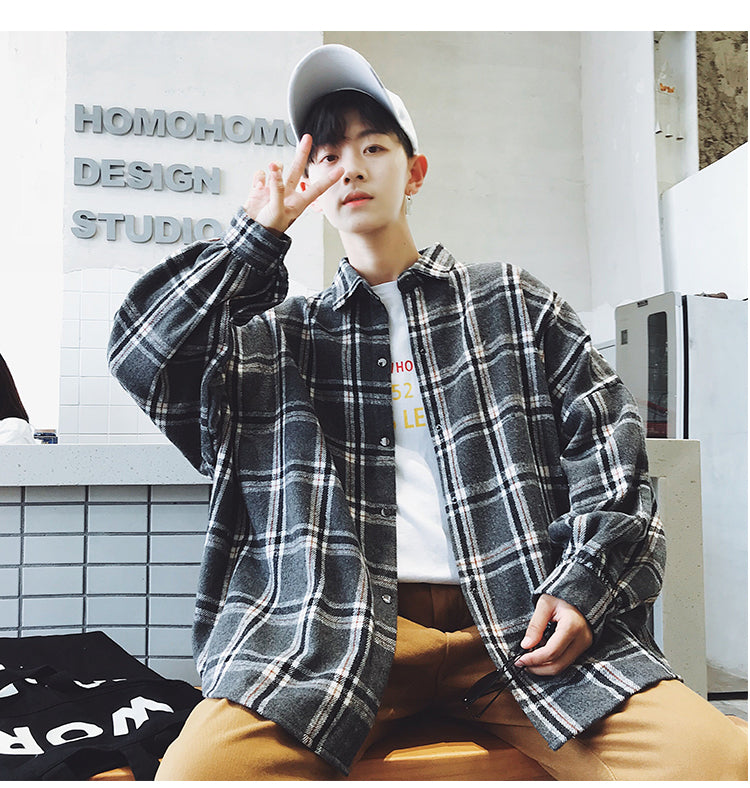 Flannel Harajuku Oversized Cotton Plaid Shirt Korean Fashions Fleece Button Up Shirts Long Sleeve Vintage Blouses