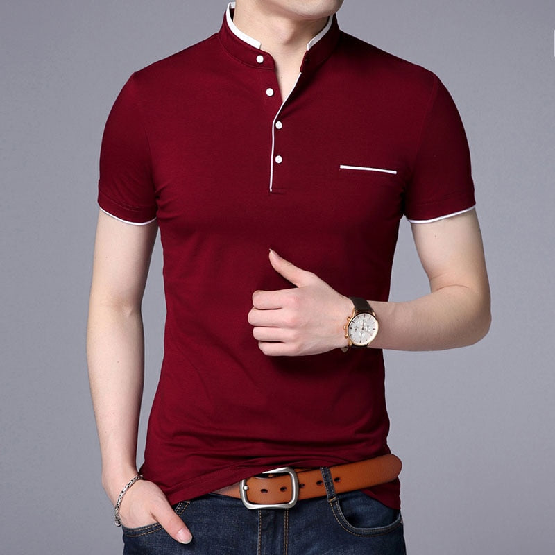 Fashion Brand Polo Shirt Men's Summer Mandarin Collar Slim Fit Solid Color Button Breathable Polos Casual Men Clothing