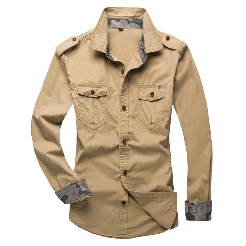 Casual Male Pilot Shirt Long Sleeve Patchwork Pocket Men Fashion Army Military Style Tops For Male