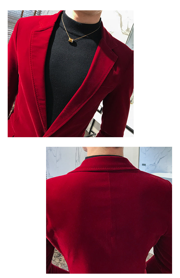 Elegant Wine Red Suits Mens Velvet Luxury Suits For Mens Groom Wedding Velour Suits Gentlemen Dress 2 pcs Flannel Green Burgundy