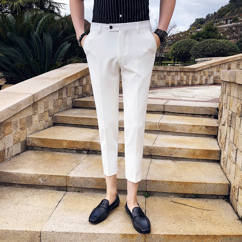 New Men Ankle Length Pants Slim Men's Dress Pants Office Pants Men's Boutique Fashion Solid Color Business Men's Suit Pant
