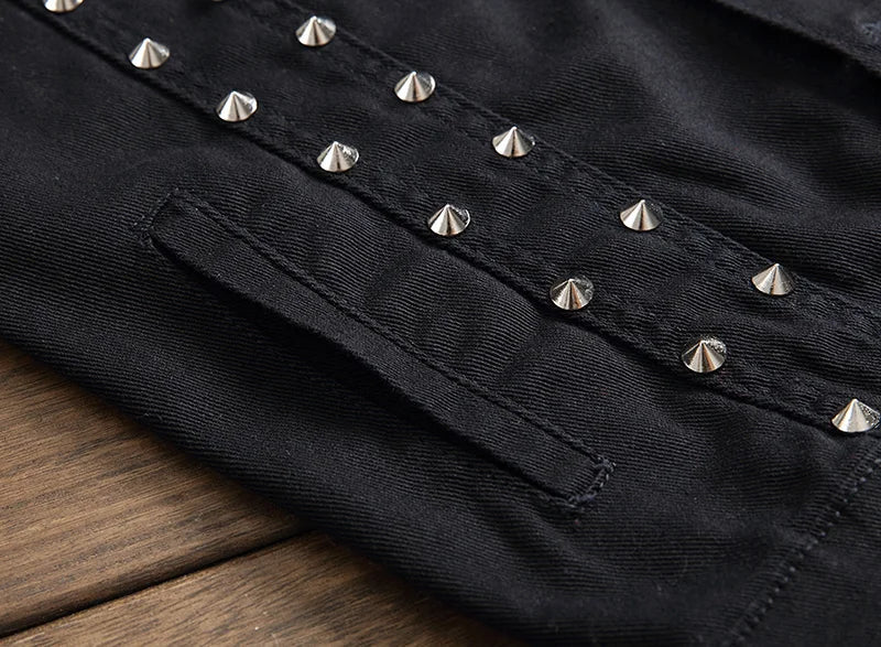 Fashion Mens Rivet Denim Vest Punk Party Studded Slim Fit Jean Jacket Male Sleeveless Waistcoat For Men Plus Size