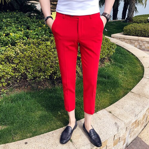 New Men Ankle Length Pants Slim Men's Dress Pants Office Pants Men's Boutique Fashion Solid Color Business Men's Suit Pant